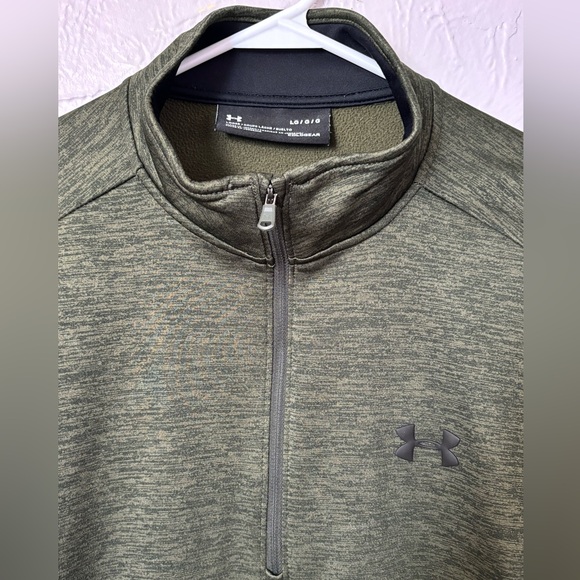 Under Armour Men’s Heathered Forest Green Cold Gear 1/4 Zip Fleece Pullover - L - Picture 4 of 9